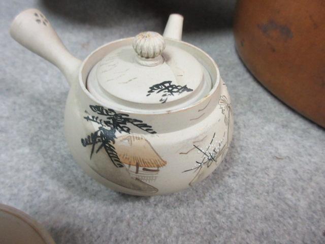 正規品販売！ 色絵 萬古焼 風景図 美術品 [B25249] 茶櫃付き 煎茶器セット 工芸品