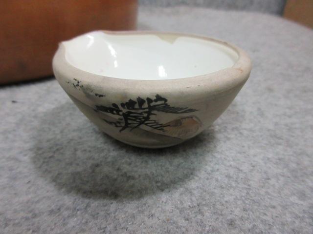 萬古焼 色絵 風景図 煎茶器セット 茶櫃付き [B25249] 美術品