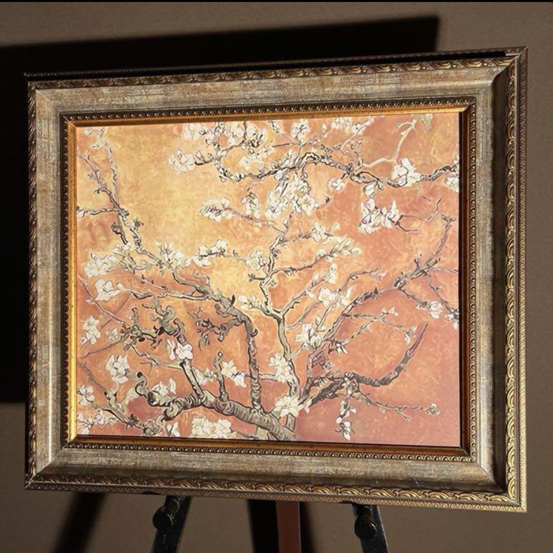 キャンパスプリントアート ゴッホ 花咲くアーモンドの枝 額縁アクリル版付き 絵画