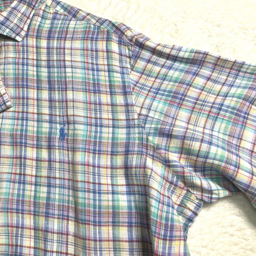美品】ラルフローレン 大きいサイズ XL 麻 リネン シャツ メンズ