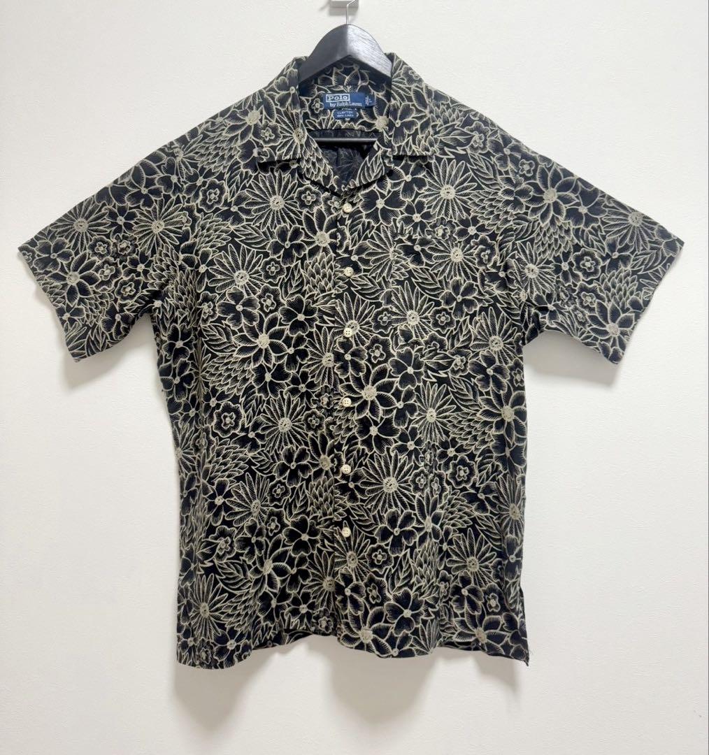 超スペシャル 90s ラルフローレン CLAYTON フラワー シャツ L 黒