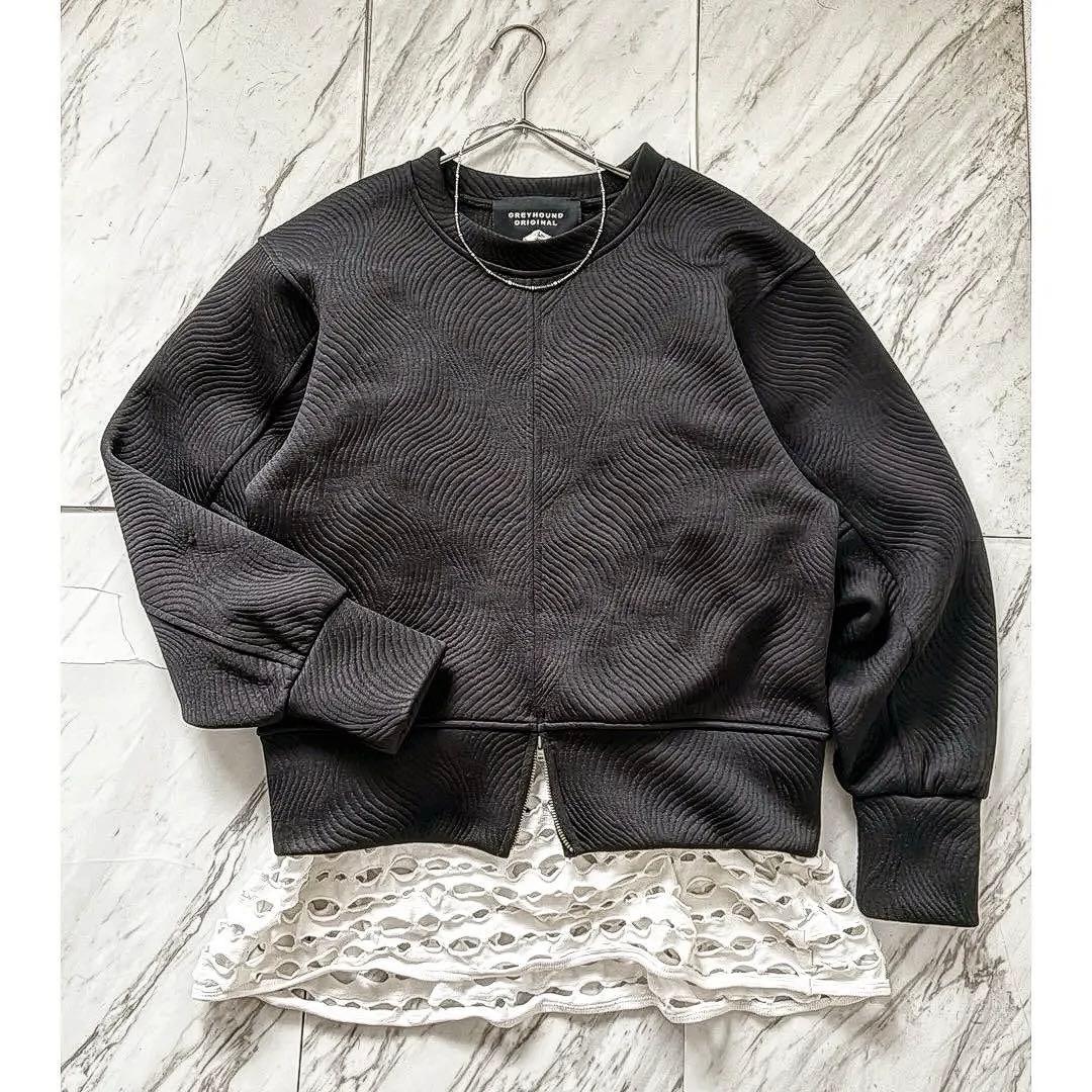 渦彫り加工 ブラック テック 裾ジップ 短丈 ショート丈 スウェットM GREYHOUND