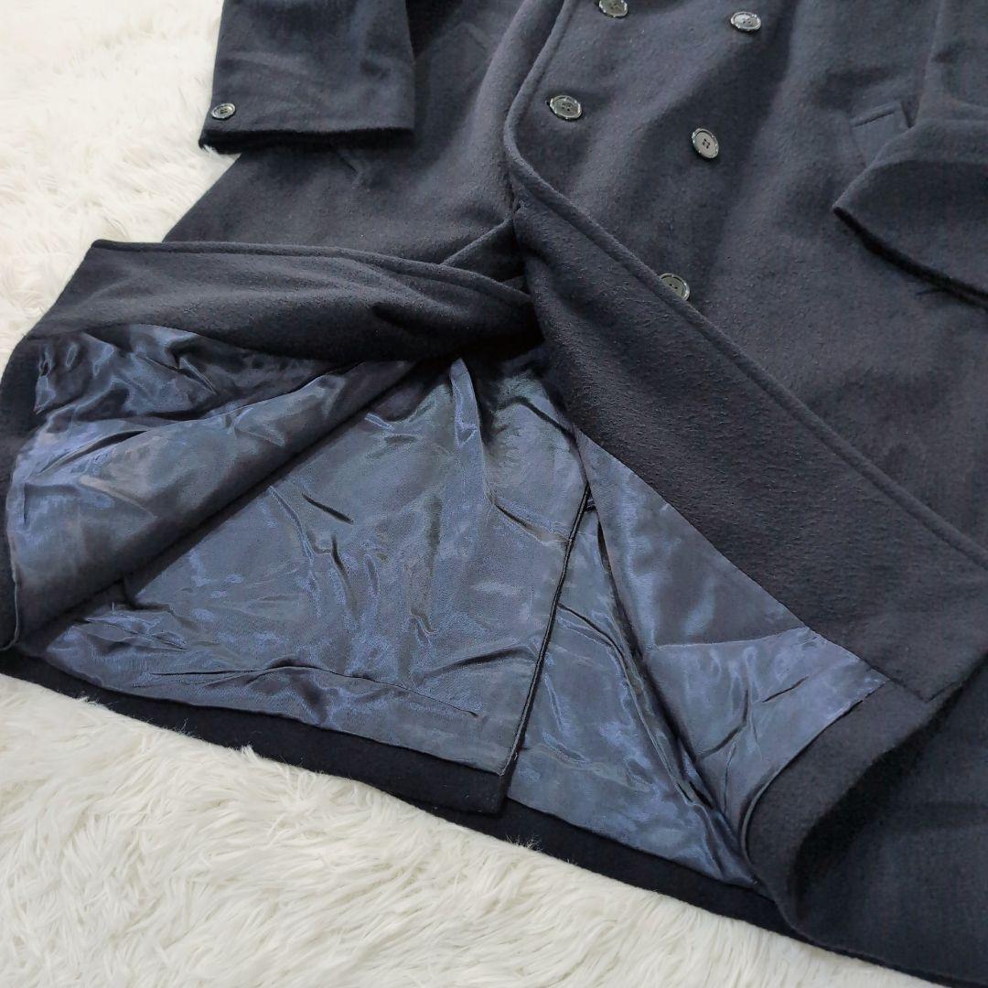 【美品】カシミヤ100% 英国製 着丈100オーバー ダブルブレスト 濃紺 XL 【美品】カシミヤ100% 英国製 着丈100オーバー ダブルブレスト 濃紺 XL