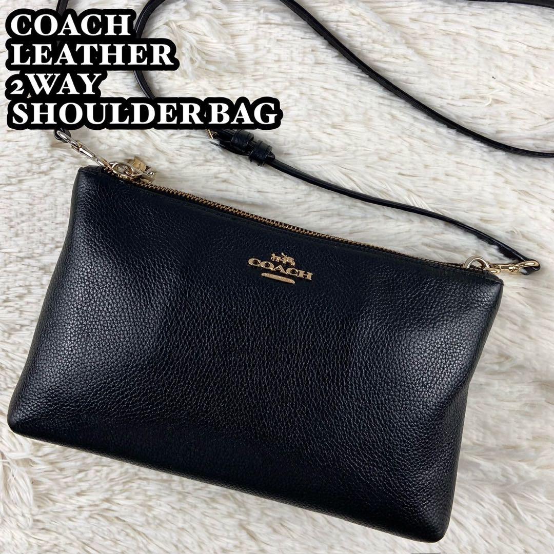 極美品 コーチ レザー 2WAY ショルダーバッグ レイラ ロゴ金具 ブラック