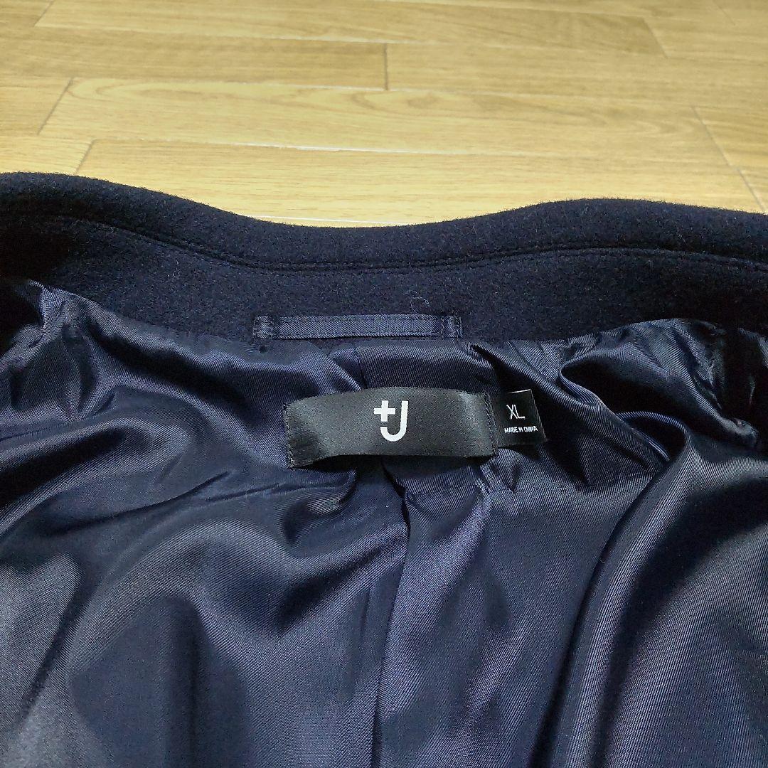 ユニクロ　UNIQLO+J　ウールブレンド　チェスターコート　ネイビー　XL