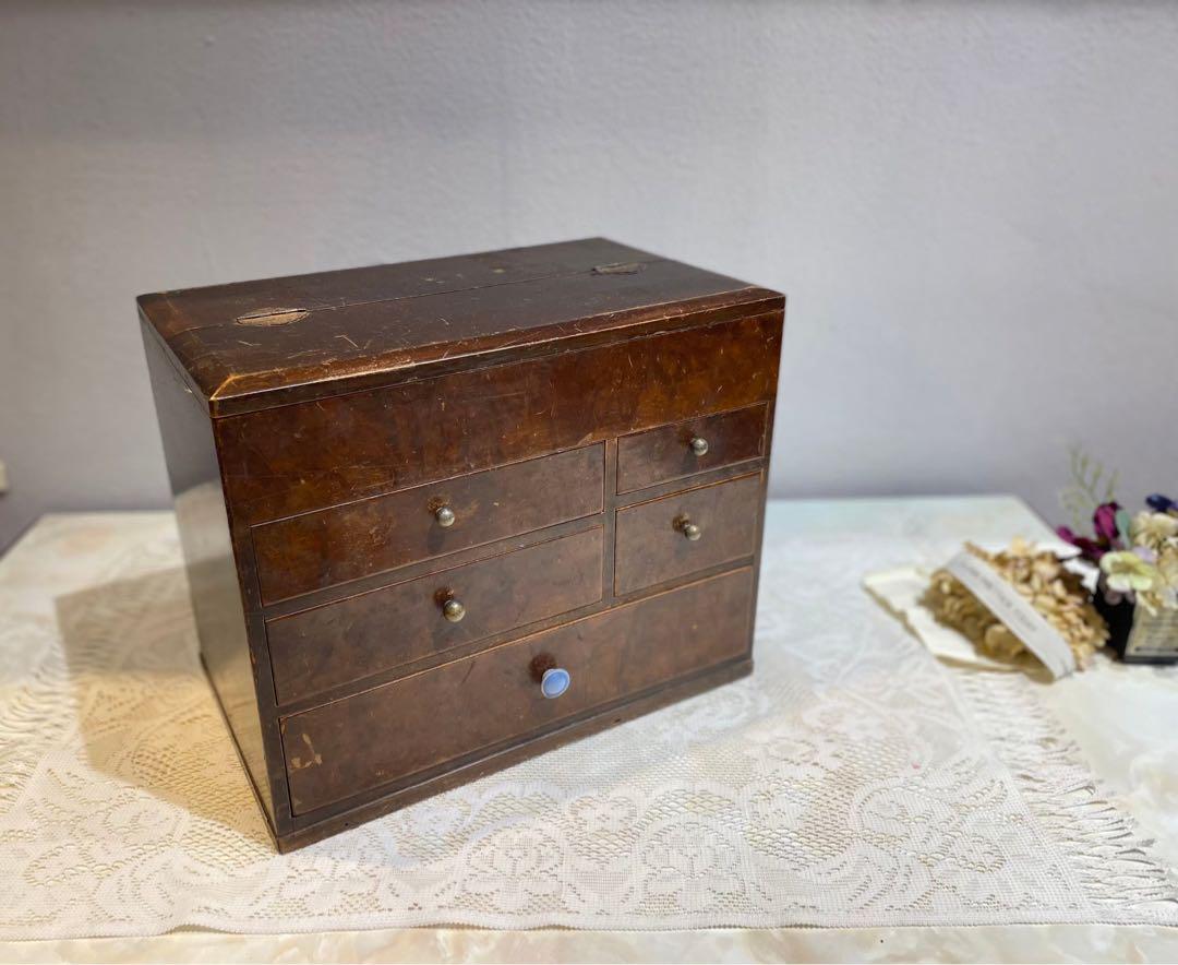 時代物古道具　針裁縫箱　ビンテージ 古い時代の裁縫箱＊昭和レトロ＊木製箱＊小物入れ＊古道具＊針箱