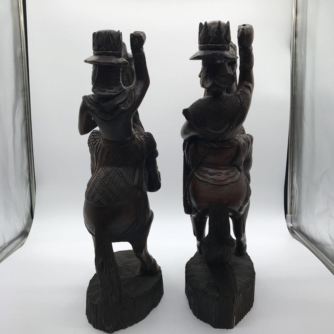 【美品】木彫り・縁起物・騎龍・騎獅・2体セット　レトロ　ヴィンテージ　H