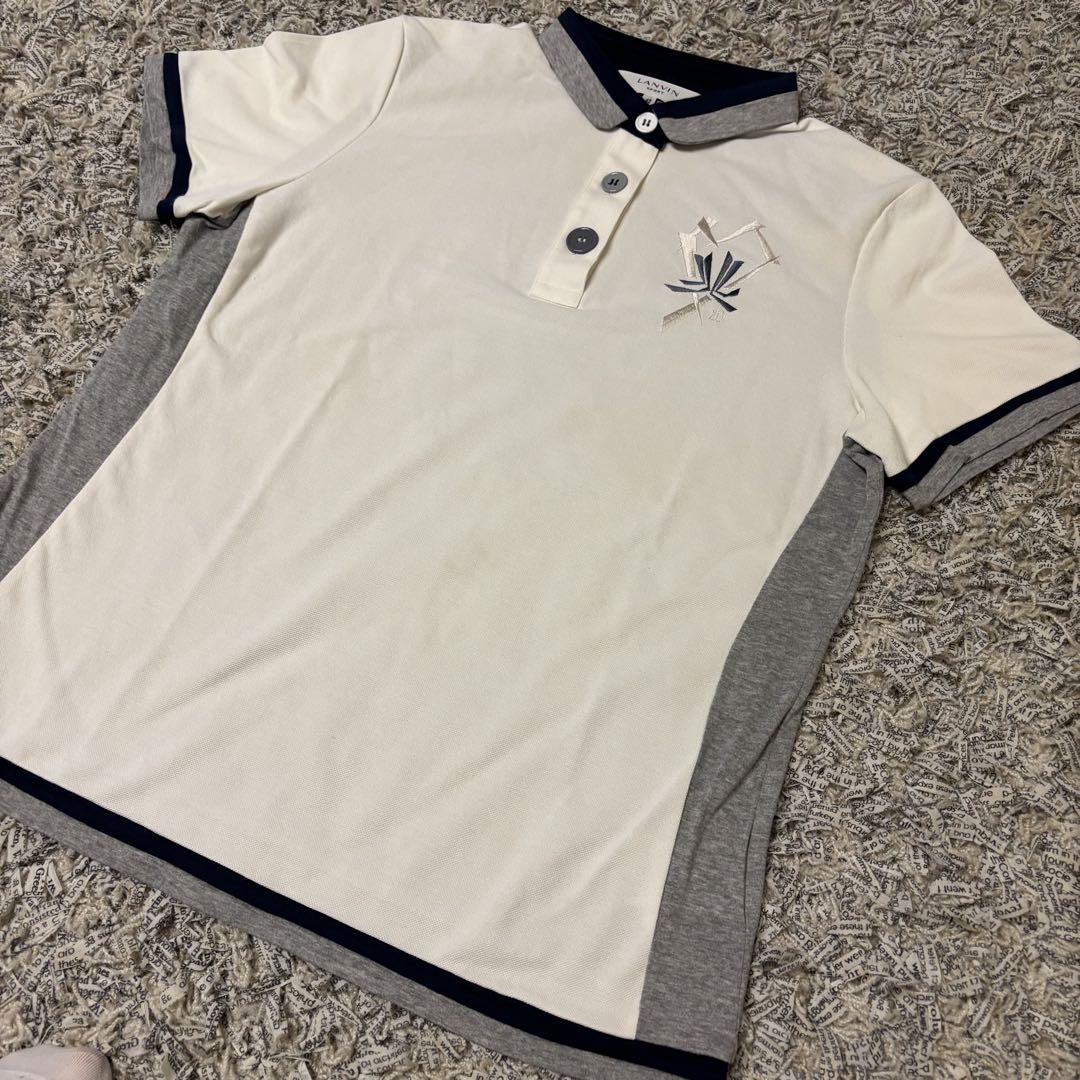 美品【ランバンスポール LANVIN】42サイズ2L 半袖 ポロシャツホワイト