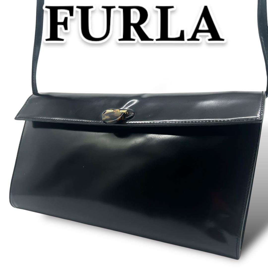 FURLA フルラ ショルダーバッグ エナメル ブラック 斜めがけ スエード