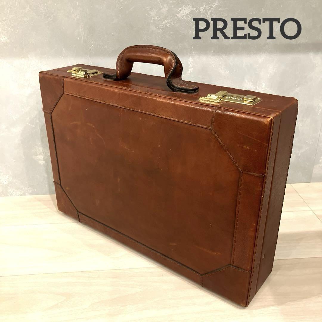 激安超安値 PRESTO アタッシュケース A4 ブラウン レザー ロック付き バッグ