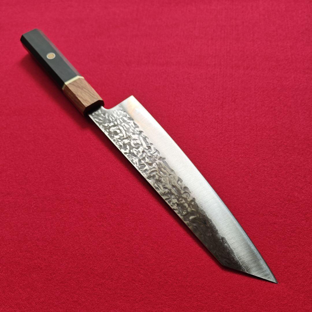 新品　鍛造　鎚目仕上げ　切り付け牛刀　黒檀八角柄　包丁