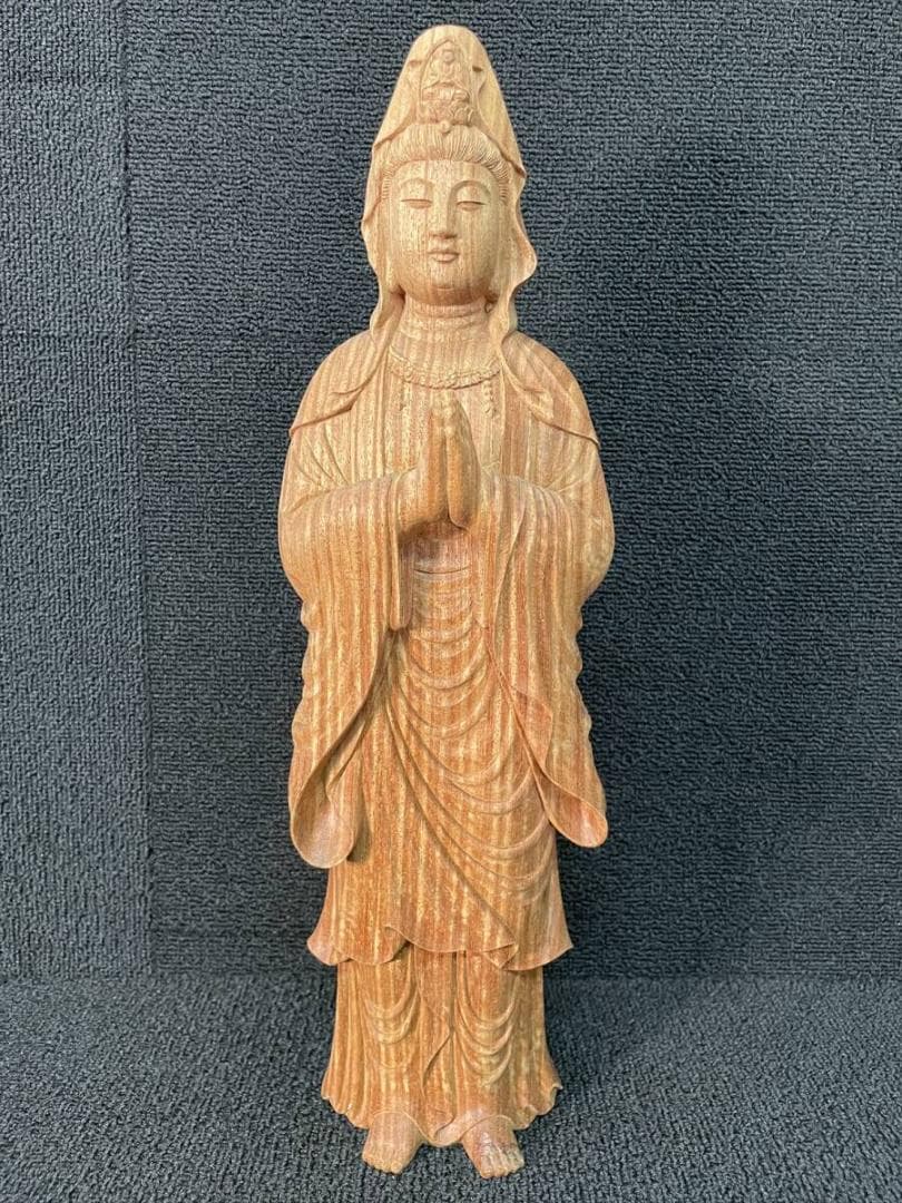 限定値下　まごころ堂　寺院収集品の観音像　木製　一刀彫　高さ42㎝　6326