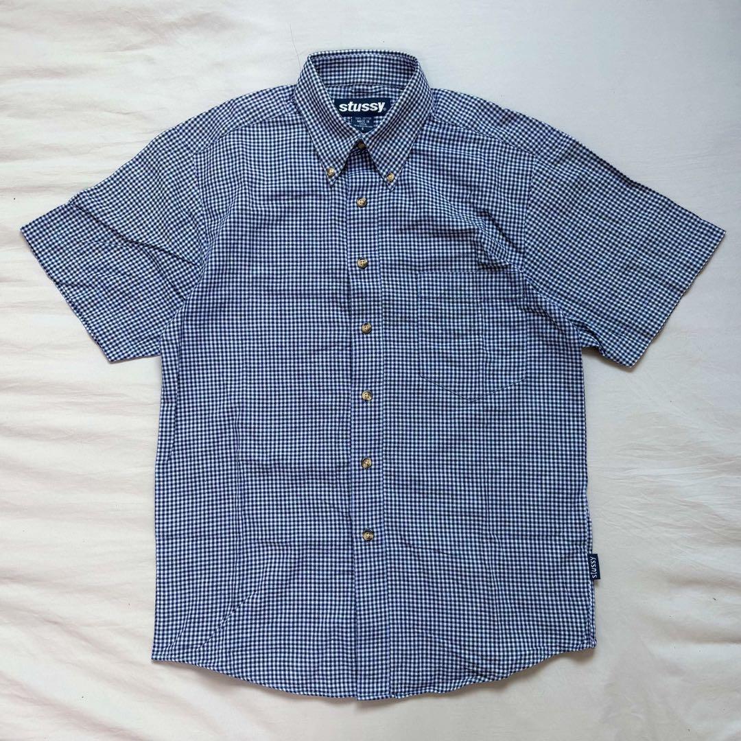90's OLD STUSSY 半袖チェックシャツ 紺タグ USA