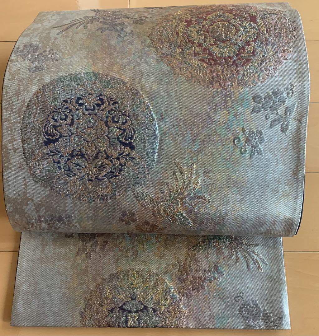 袋帯 銀 金 紺色