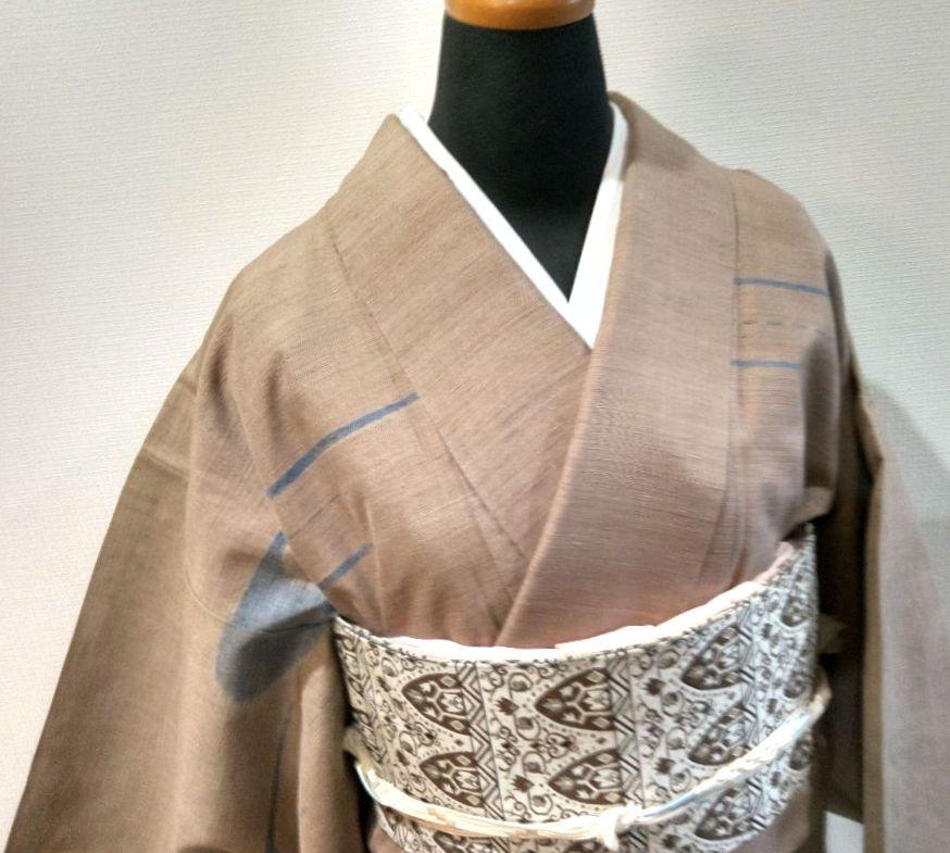 諏訪好風作　紬単衣　天然草木染 「野々花染め」五代目作家