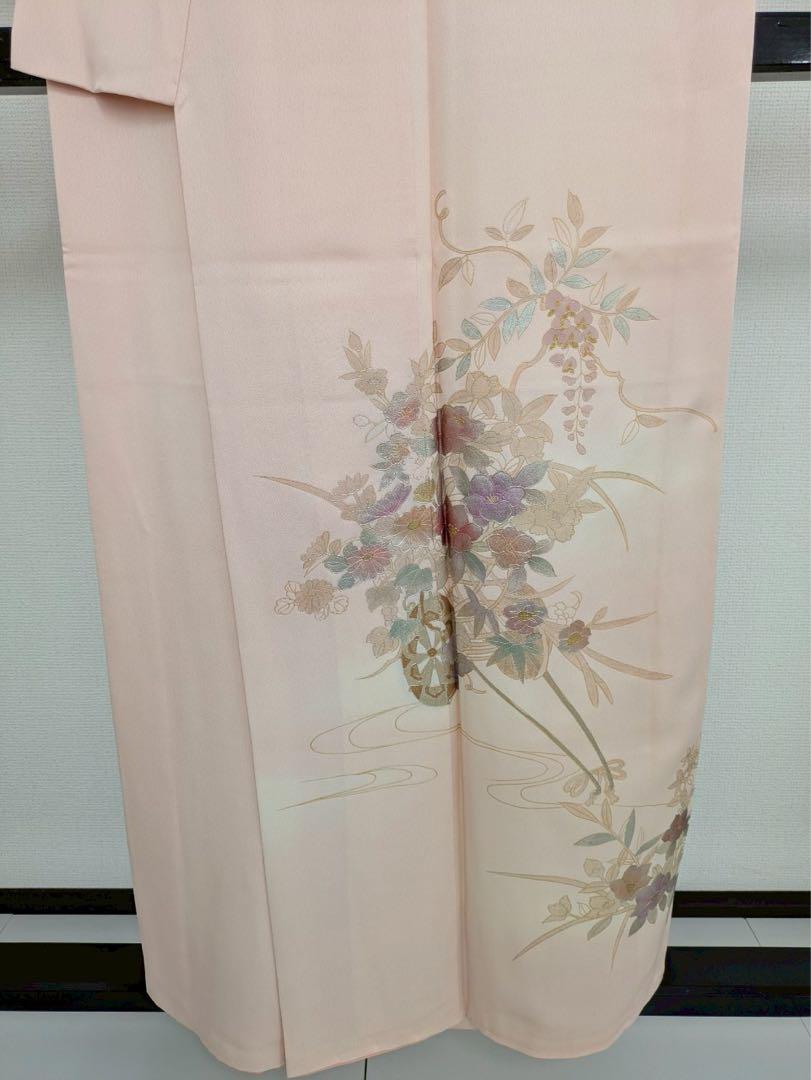 箔押し 上品な花柄 紋無し 素敵なデザイン 付下げ 訪問着 正絹 T-6312 箔押し 上品な花柄 紋無し 素敵なデザイン 付下げ 訪問着 正絹 T