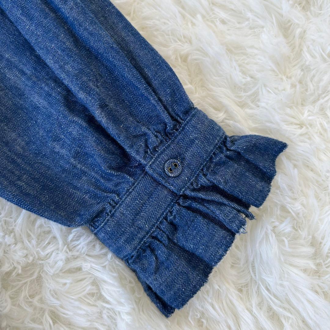 【美品】natural by clip コットンリネンダンガリーフリルワンピース 【美品】natural by clip コットンリネンダンガリーフリルワンピース