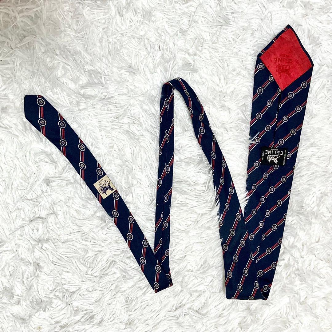 【極美品】セリーヌ　ブランド　ネクタイ　ストライプ　シルク　ロゴ柄