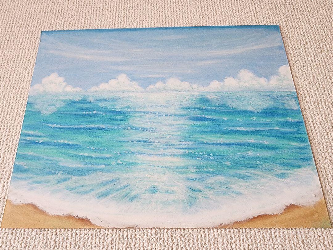 風景画 海の絵 パステル アート 自然 絵画 夏 空の絵 オイル