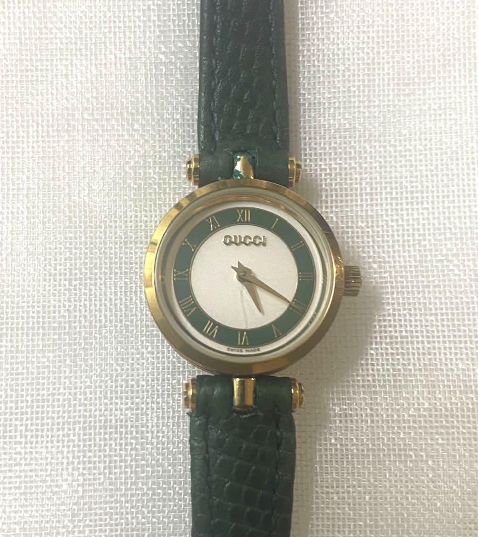 GUCCI グッチ シェリーラインベゼル QZ 白✕グリーン文字盤 腕時計