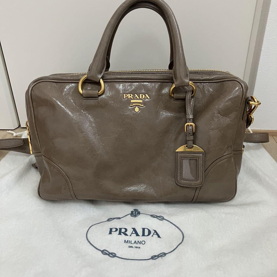 プラダ★くすみ色ジッパー付ハンドバッグショルダーバック　ボストンバック　2way