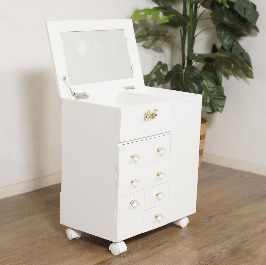【新品】コスメワゴン　リボンモチーフ　お洒落 ドレッサー　アウトレット