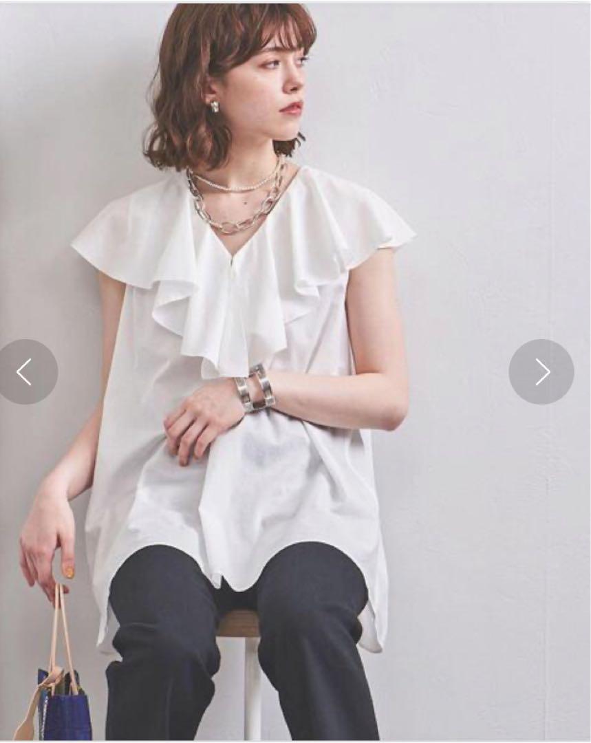 美品　ユナイテッドアローズ　UWFM ラッフル ノースリーブ ブラウス　白