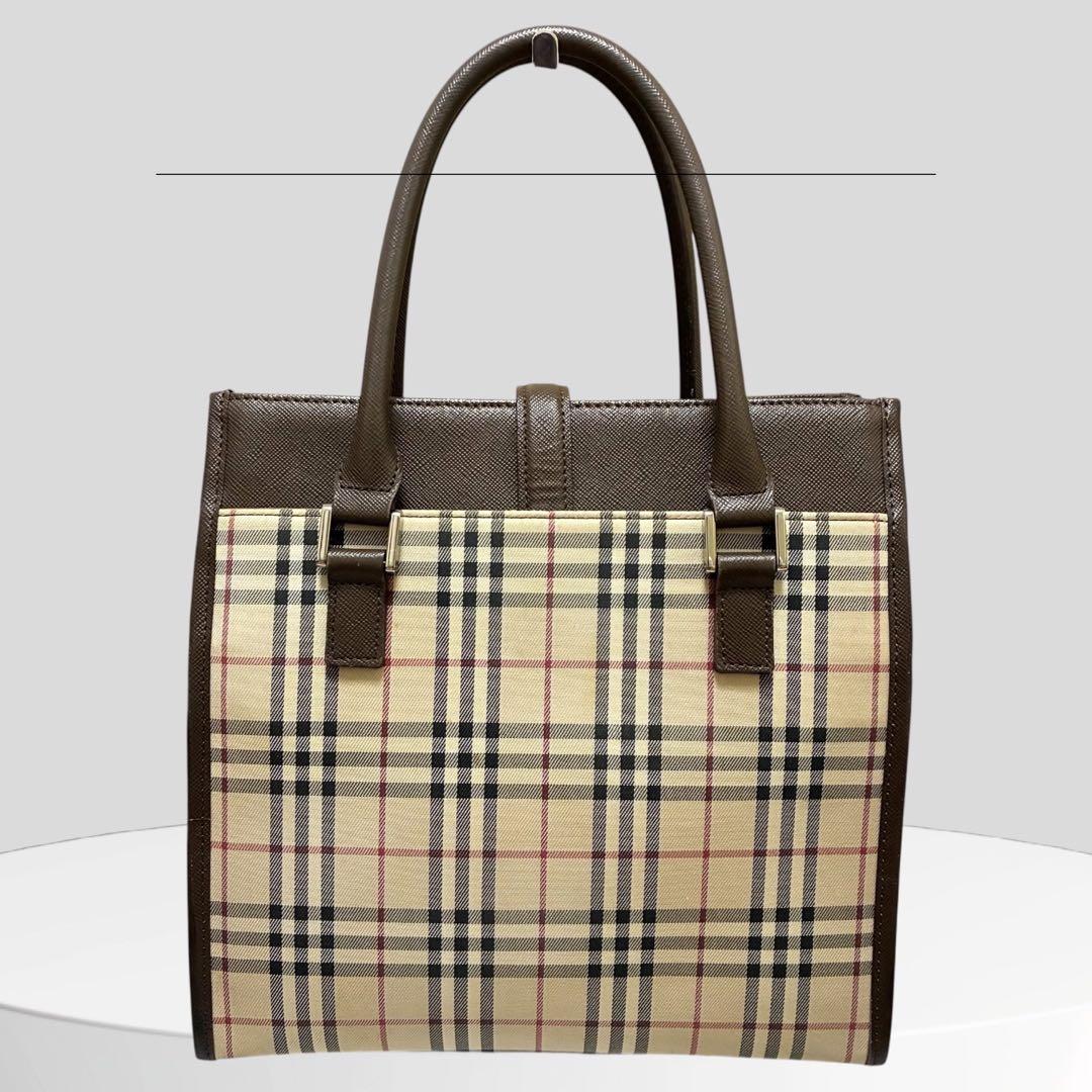 BURBERRY バーバリー トートバッグ ノバチェック ハンド レザー 革 茶 BURBERRY バーバリー トートバッグ ノバチェック ハンド レザー 革 茶