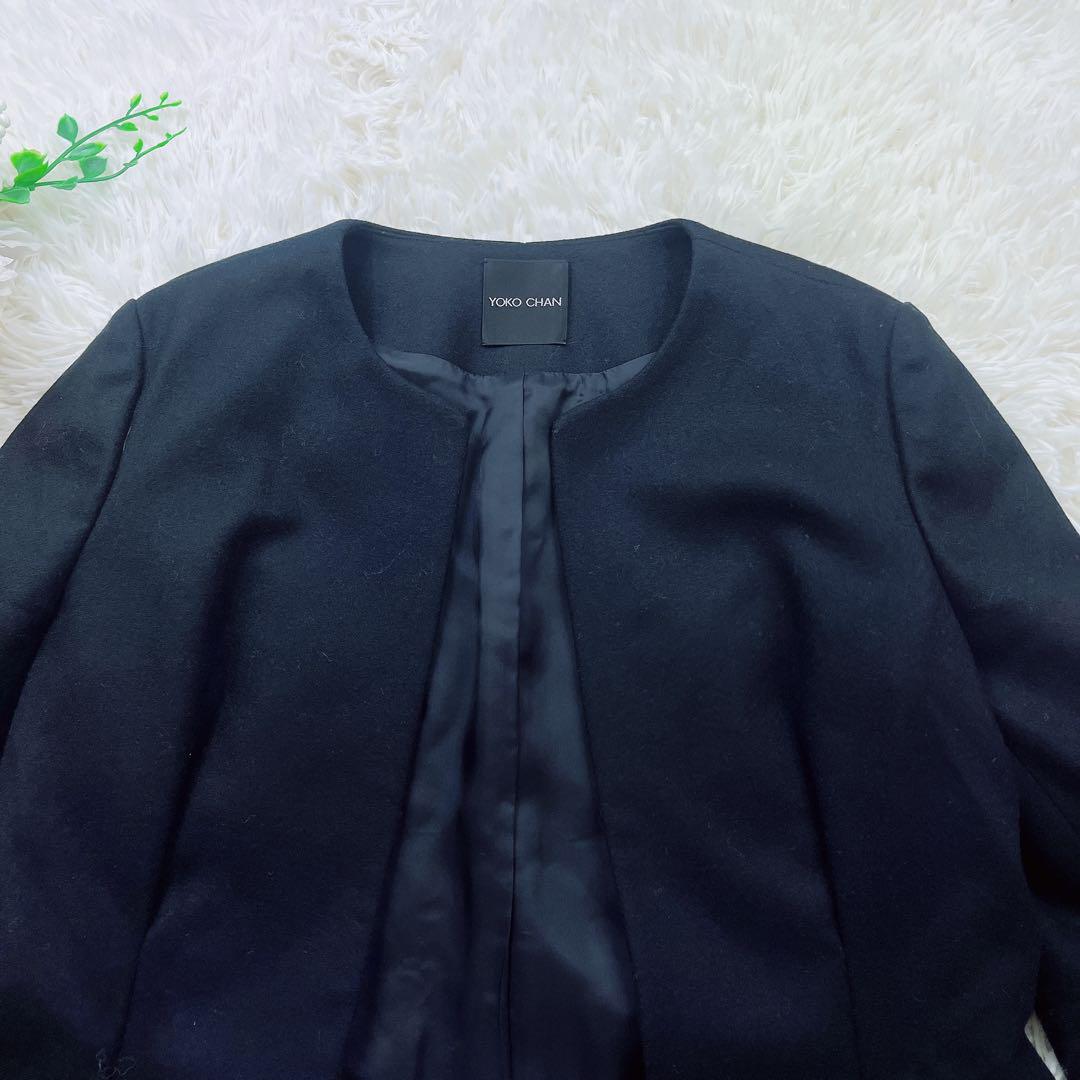 極美品✨ヨーコチャン ノーカラー ジャケット タック ウール ブラック 黒 毛