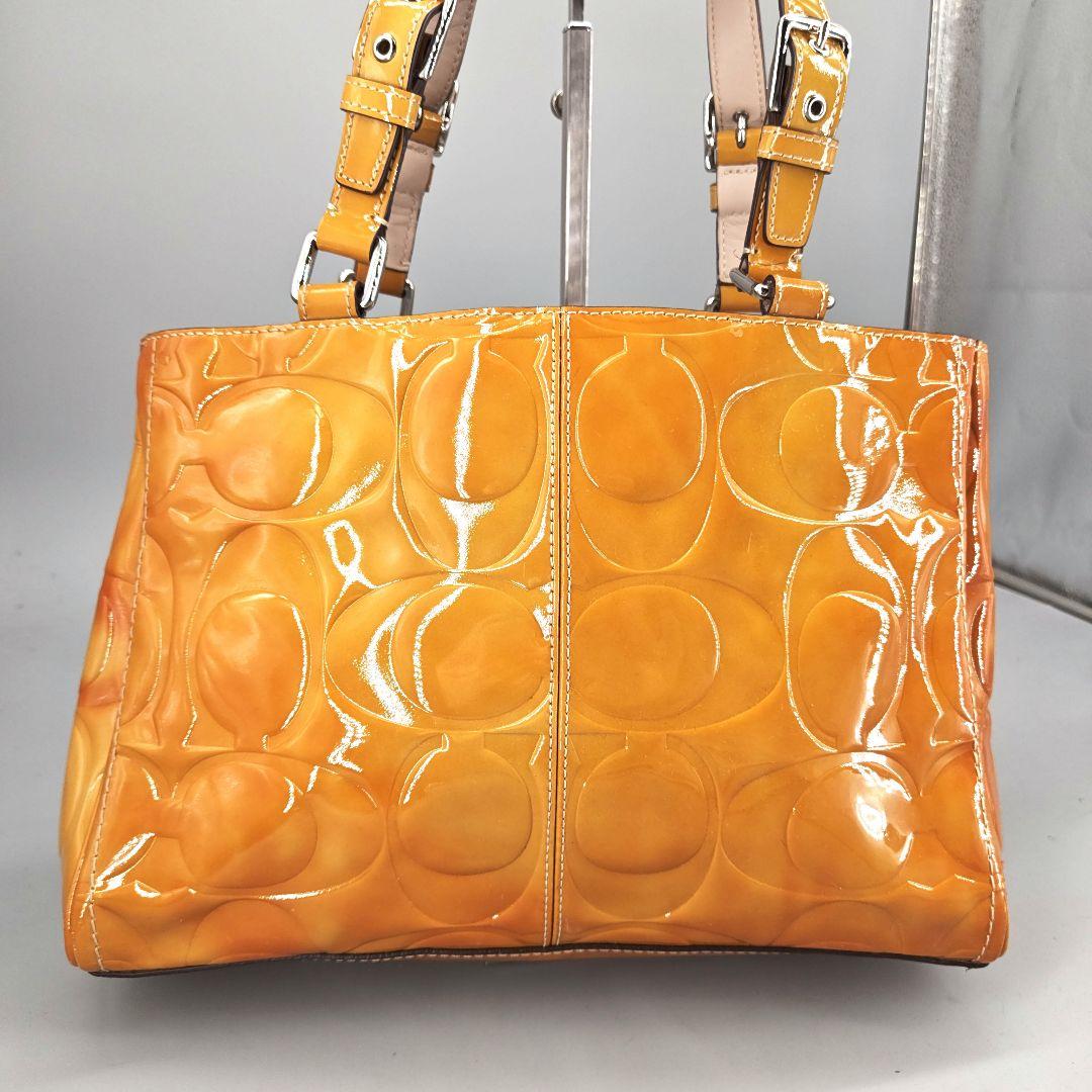 希少 COACH コーチ トートバッグ エナメル シグネチャー オレンジ 系 希少色✨コーチ トートバッグ y2k ターンロック エナメル