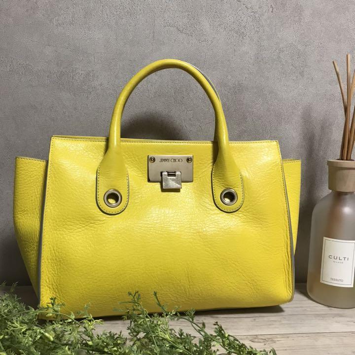 ネット割引 【美品工房】極美品 イエロー CHOO(ジミーチュウ)レザー JIMMY ハンドバッグ ネット割引 【美品工房】極美品 イエロー CHOO(ジミーチュウ)レザー JIMMY ハンドバッグ