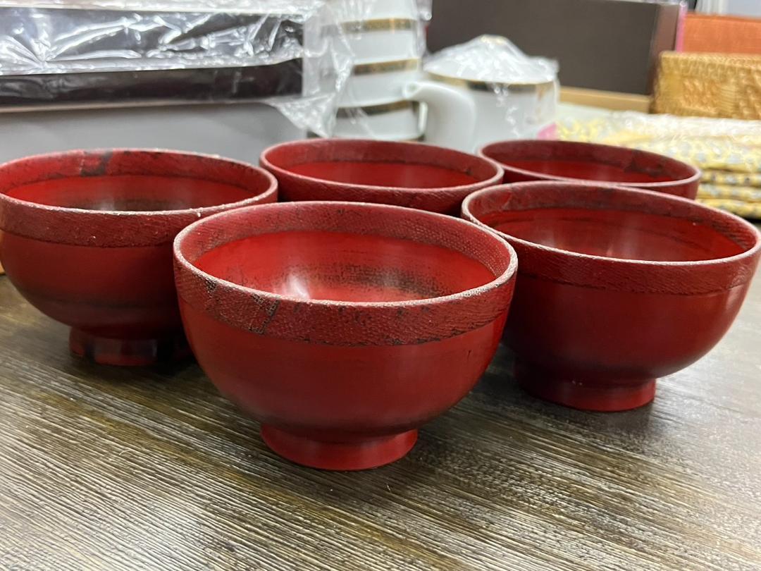★未使用品★木製　漆器　漆塗り　茶碗　天然木　汁椀　５個セット