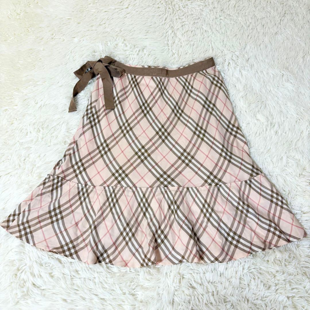 バーバリーブルーレーベル リボン ノバチェック フレア巻きスカート ピンク バーバリーブルーレーベル リボン ノバチェック フレア巻きスカート ピンク
