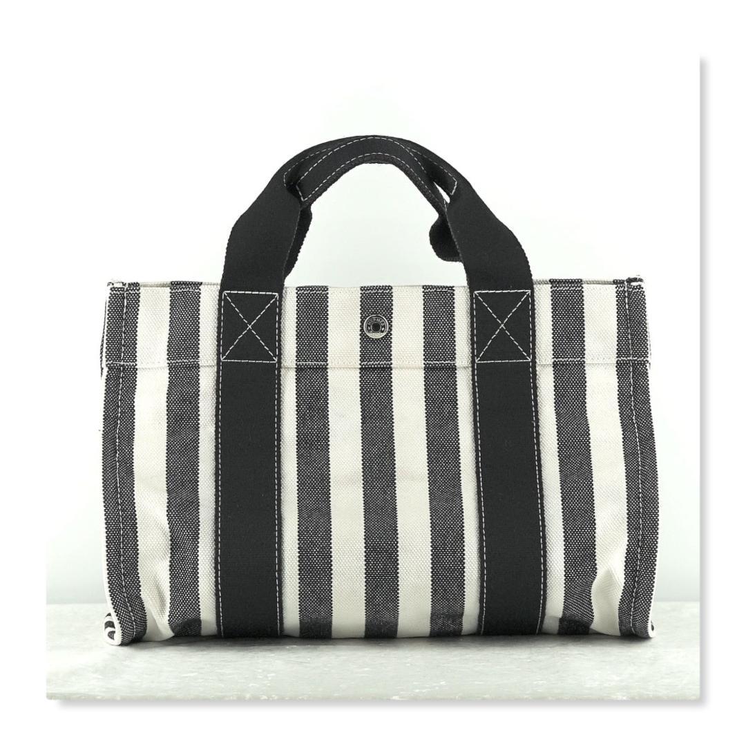 【廃盤・美品】エルメス カンヌ PM　トート ハンドバッグ　ストライプ　ブラック