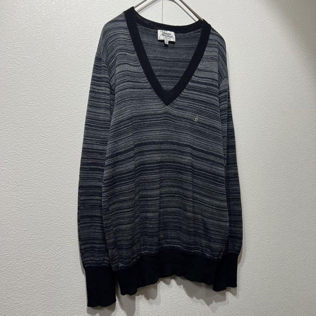 希少 美品 ヴィヴィアンウエストウッドマン Vネック オーブ ボーダー ニット