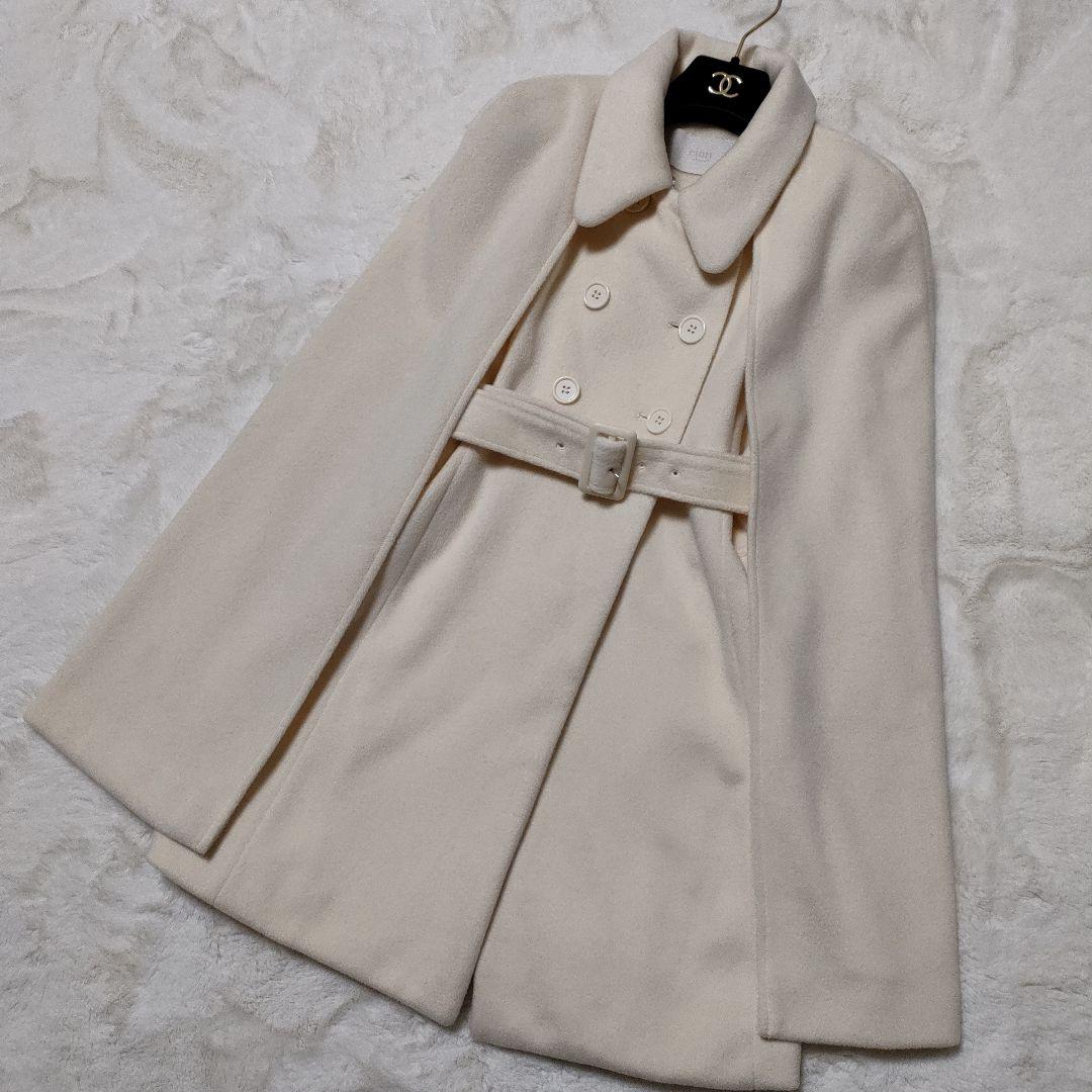 美品　eimy istoire フェイクファーカラーマントコート （WHITE）