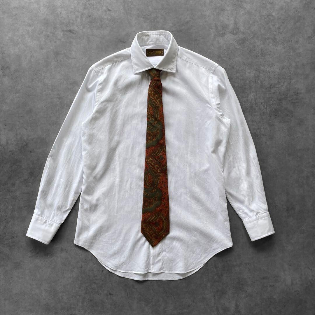 鎌倉 200番手 白 シャツ M シルク LANVIN ペイズリー 柄 ネクタイ
