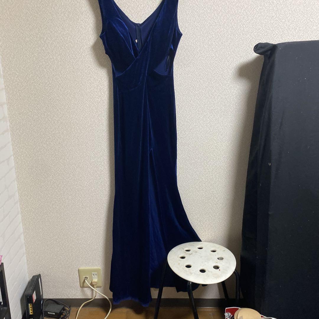 ネイビー ベルベット スリーブレスドレス　ベロア