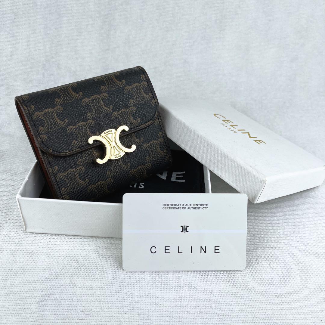 CELINE トリオンフ 財布 三つ折財布 ブラウン