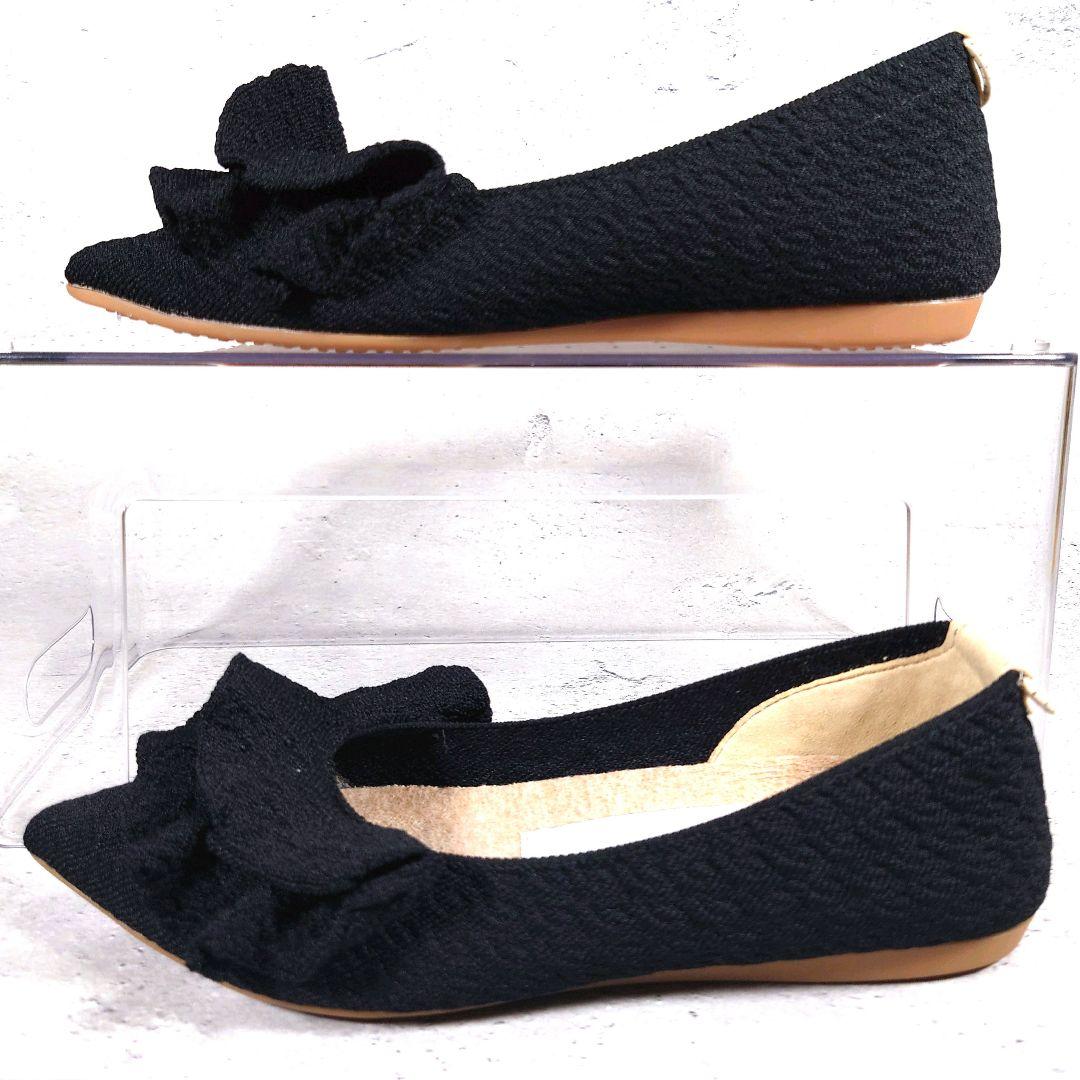【人気デザイン】極美品 Offen【37】フラットシューズ 黒 フリル付き 軽量