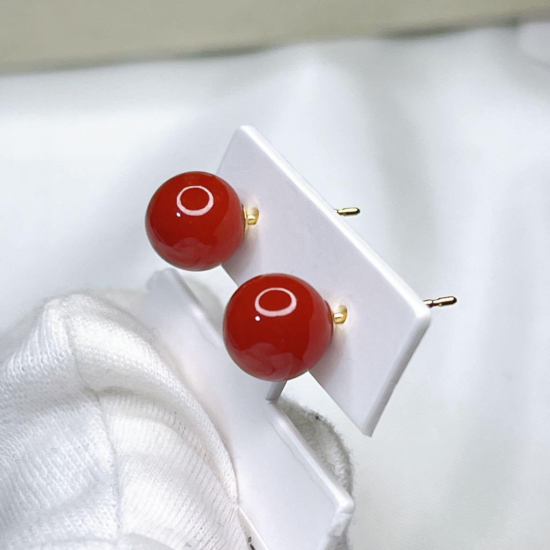 100 ％品質保証 K18YG 赤珊瑚 スタッドピアス 8-8.5mm アクセサリー アクセサリー