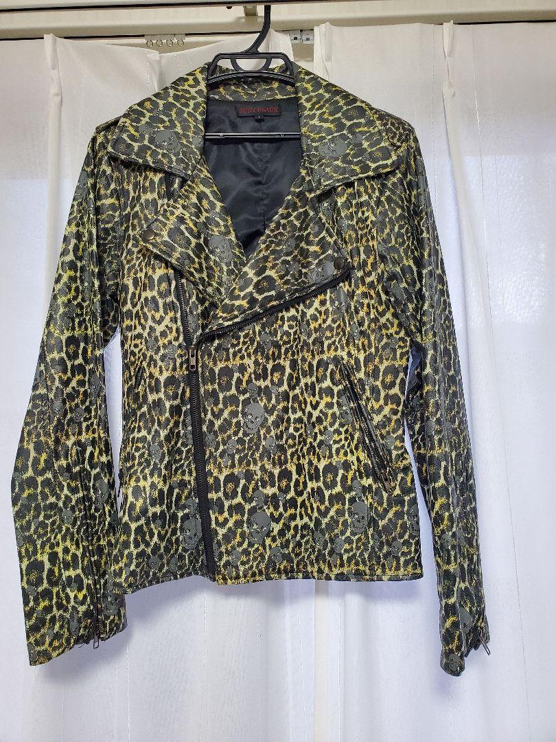ジュリーブラックレザーヒョウ柄ジャケット