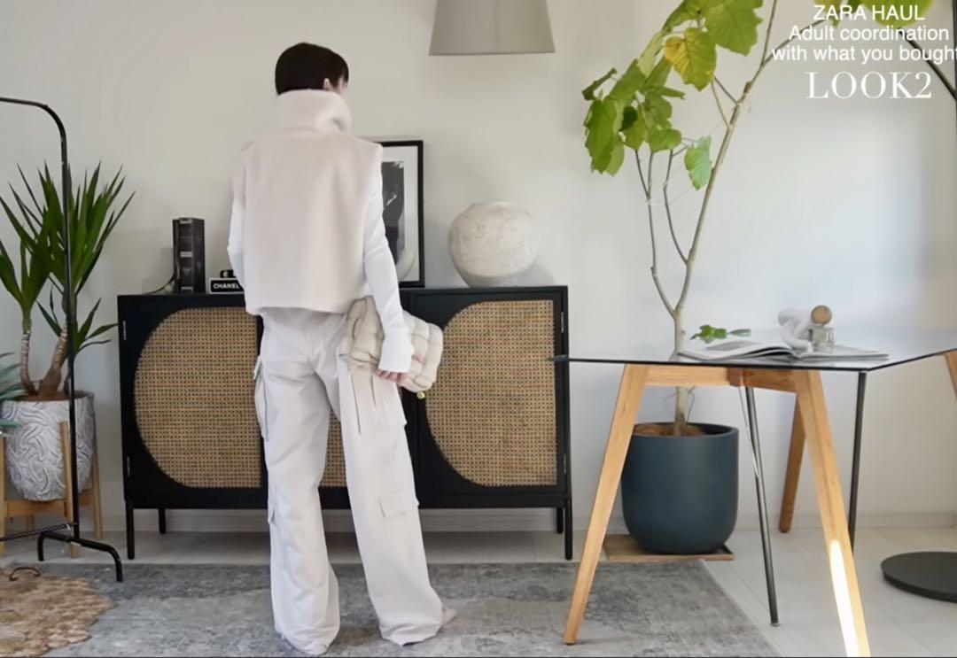 ZARA サテン カーゴパンツ オフホワイト サンド S