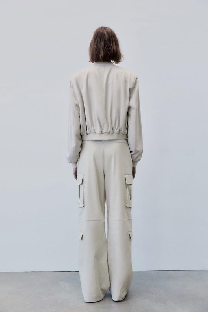 ZARA サテン カーゴパンツ オフホワイト サンド S