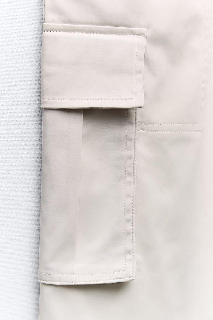ZARA サテン カーゴパンツ オフホワイト サンド S