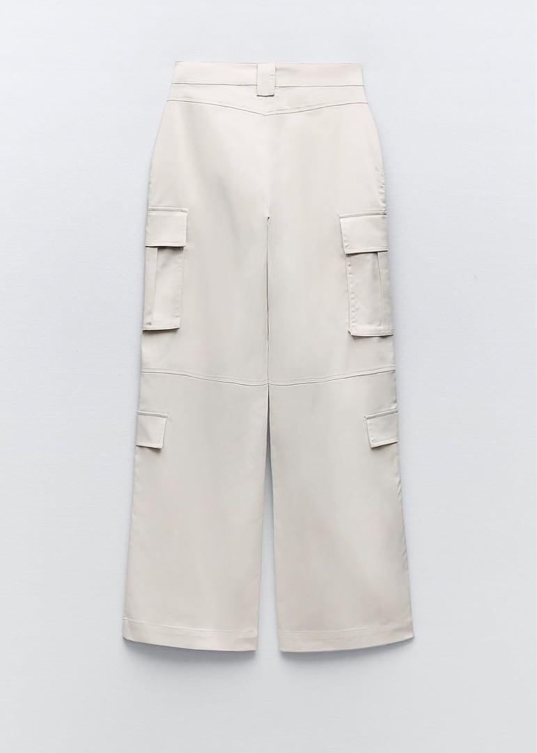 ZARA サテン カーゴパンツ オフホワイト サンド S