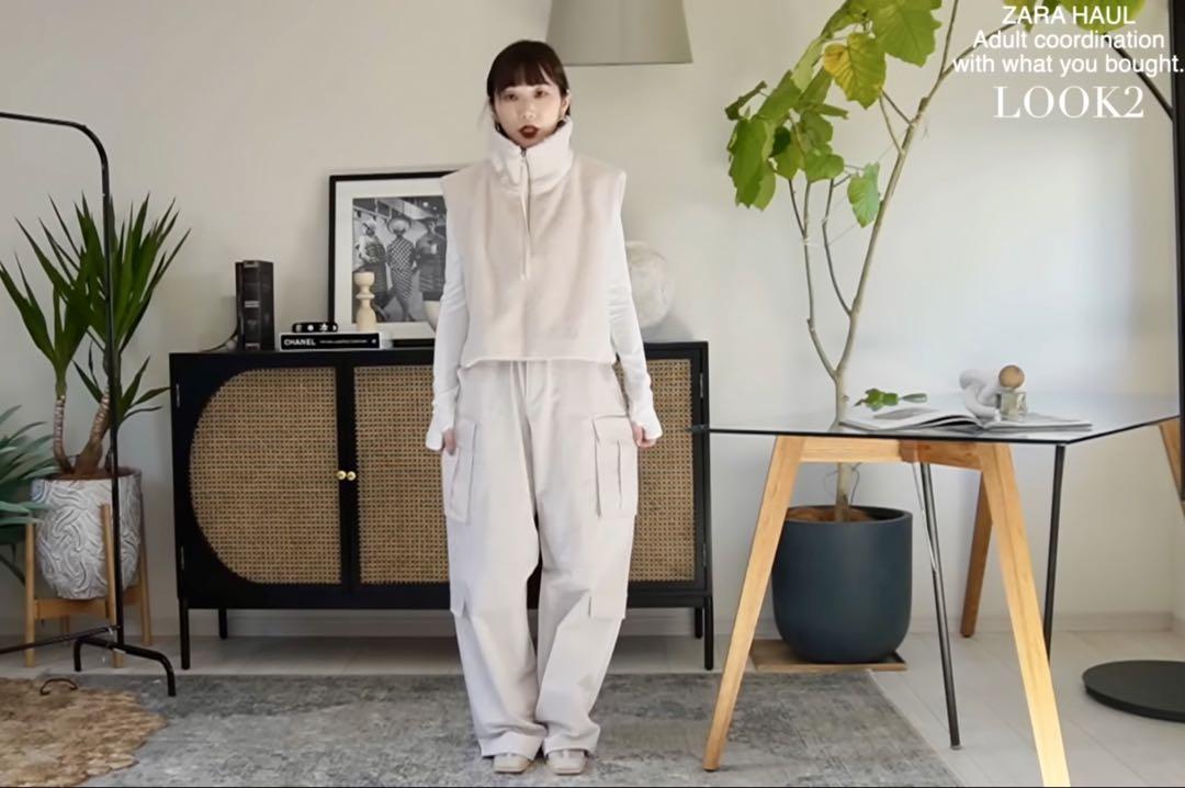 ZARA サテン カーゴパンツ オフホワイト サンド S