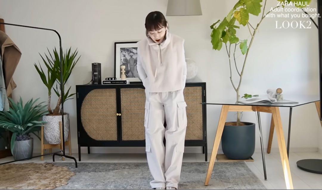 ZARA サテン カーゴパンツ オフホワイト サンド S
