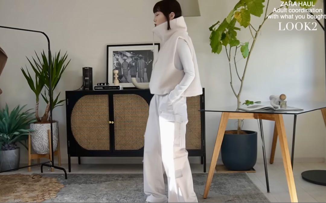 ZARA サテン カーゴパンツ オフホワイト サンド S
