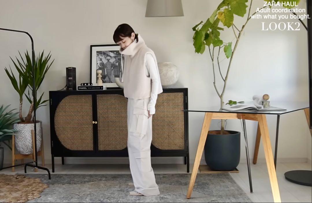 ZARA サテン カーゴパンツ オフホワイト サンド S